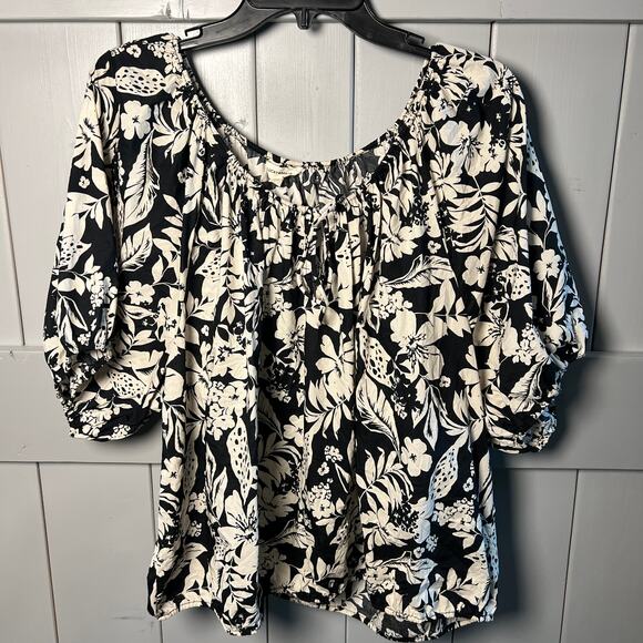 Lucky Brand Black and Cream Floral Pattern Blouse Size XXL - Picture 4 of 9